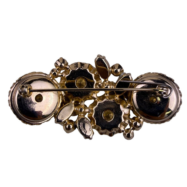 Hattie Carnegie Womens Gold Tone Smoky Topaz Crystal Brooch & Clip-On Earrings S