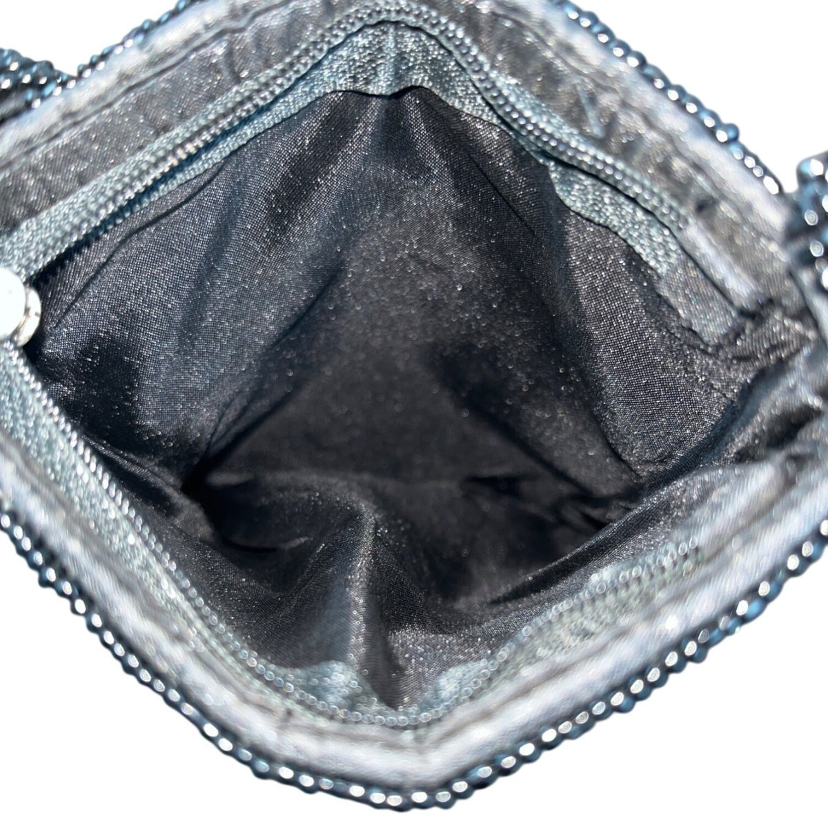 Beaded Harlequin Pattern Black Gold Silver White Crossbody Bag Sz S