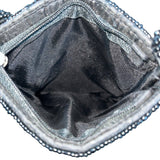 Beaded Harlequin Pattern Black Gold Silver White Crossbody Bag Sz S