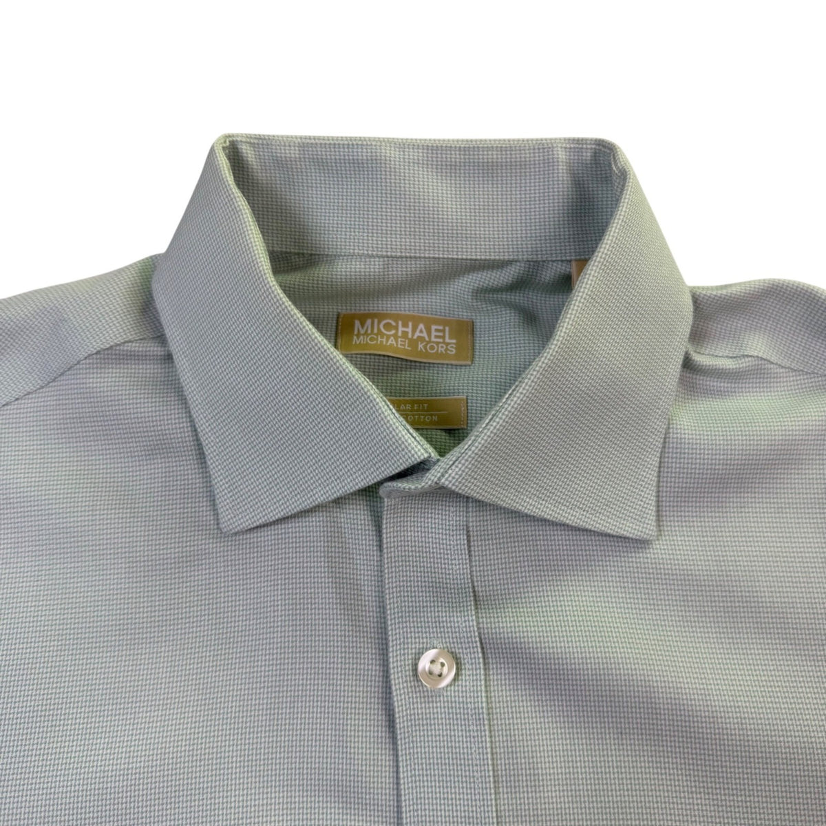 Michael Kors Mens Green Regular Fit Micro Houndstooth Dress Shirt Size 16