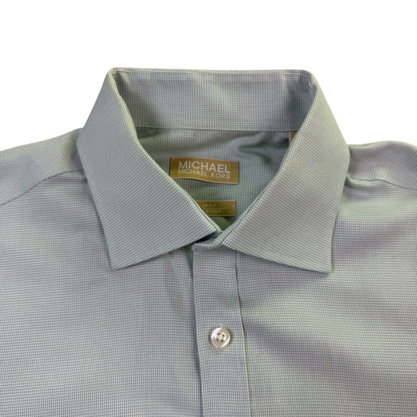 Michael Kors Mens Green Regular Fit Micro Houndstooth Dress Shirt Size 16