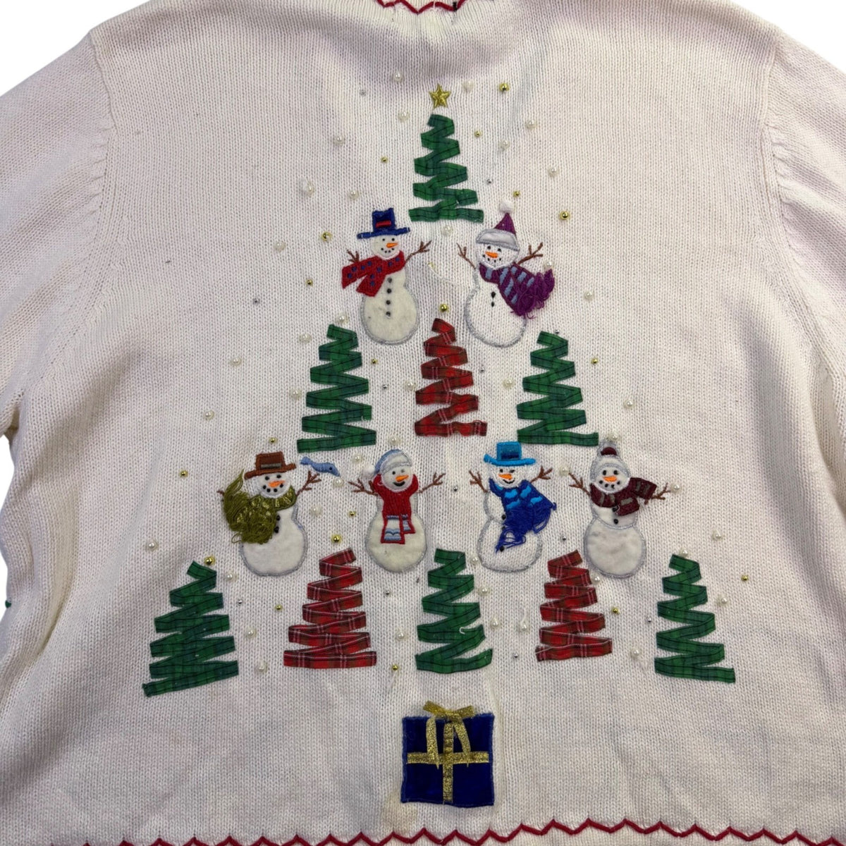 Studio Joy Womens White Holiday Cardigan Embellished Trees Design Sz 3X