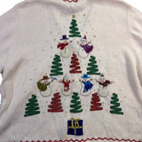 Studio Joy Womens White Holiday Cardigan Embellished Trees Design Sz 3X
