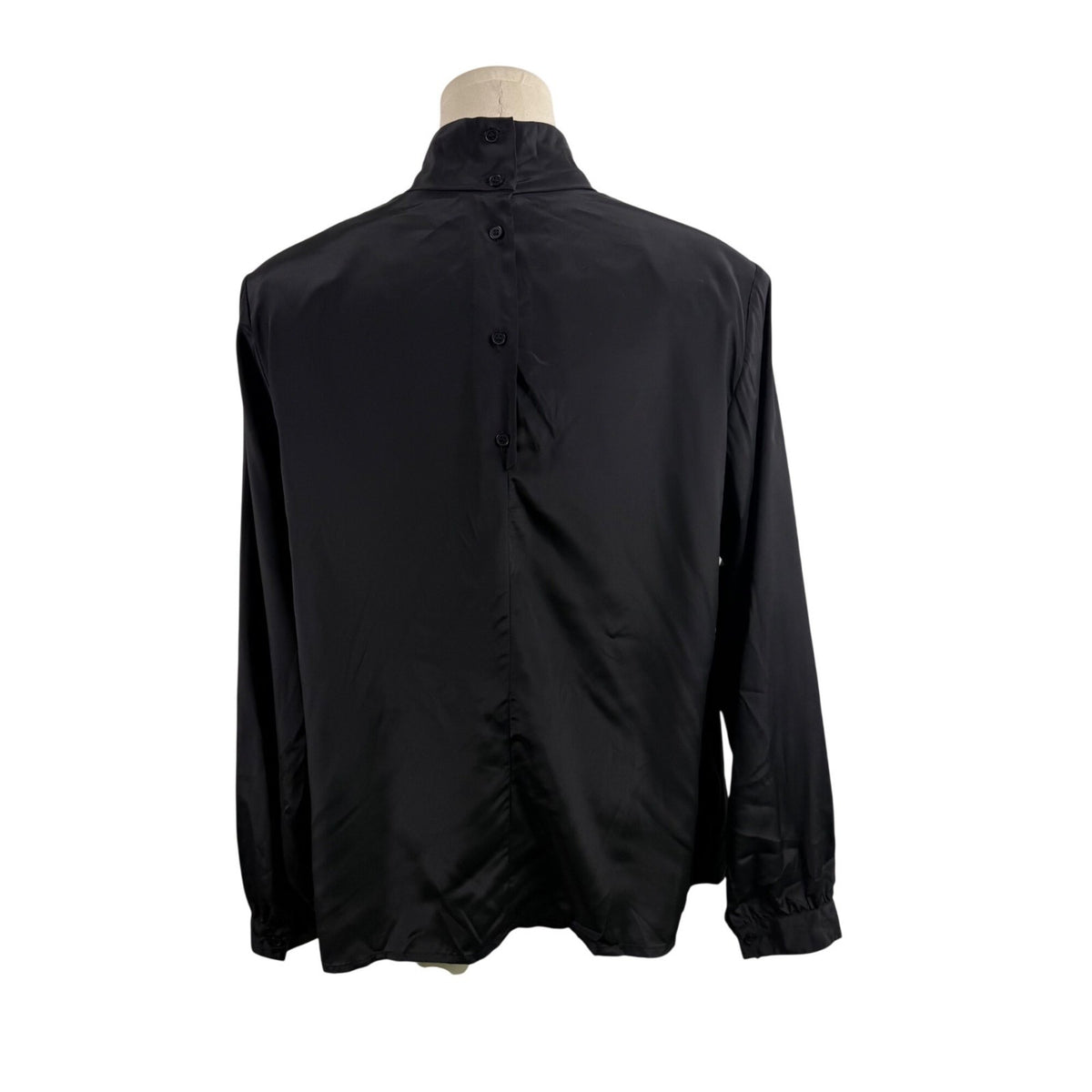 Womens Black Polyester Mock Neck Pleated Blouse Button Back Long Sleeve Size 14W