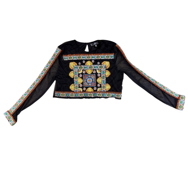 Missguided Womens Black Embroidered Sheer Crop Top UK Size 10