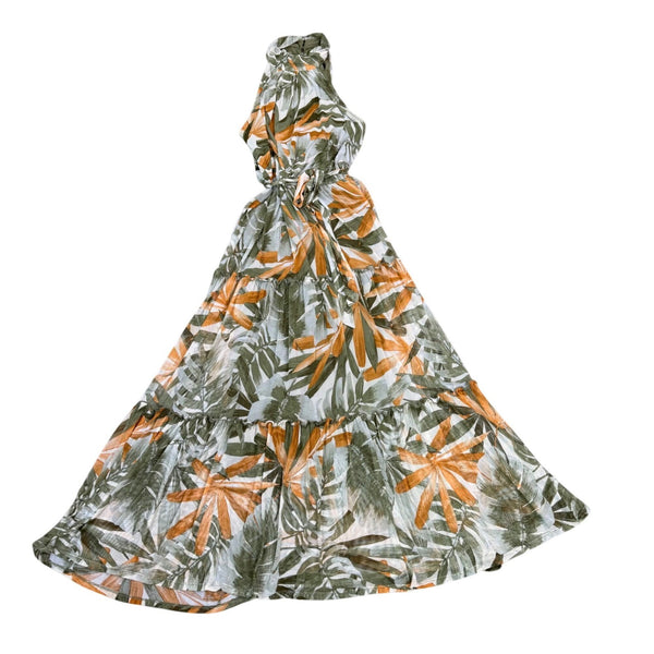 Kate & Lily Womens Green Orange Halter/Maxi Dress Tropical Print Size 12
