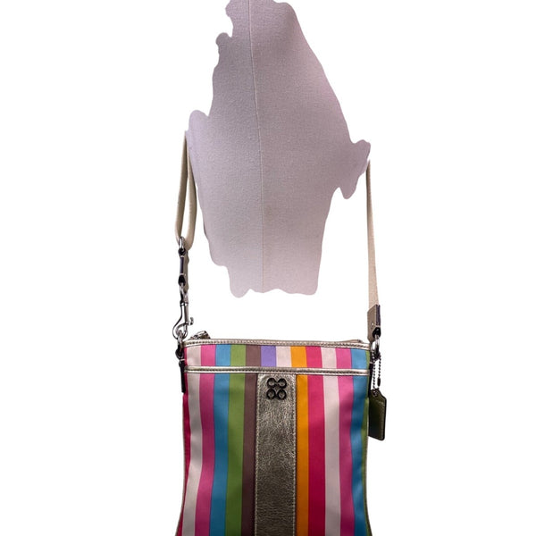 Coach Womens Multicolor Striped Metallic Accents Adjustable Strap Crossbody Bag