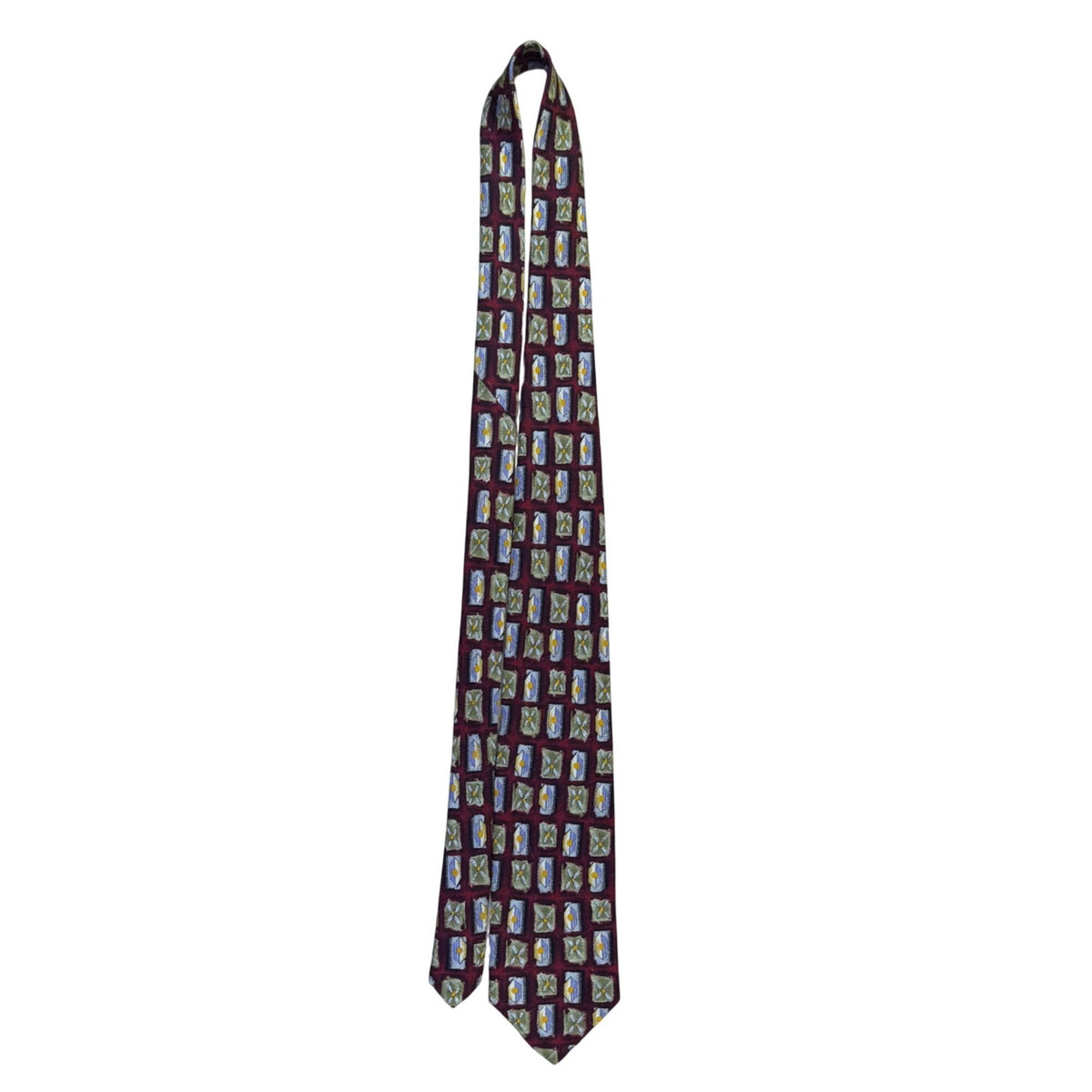 Robert Talbott Mens Burgundy Silk Floral & Geometric Print Tie Hand-Sewn USA