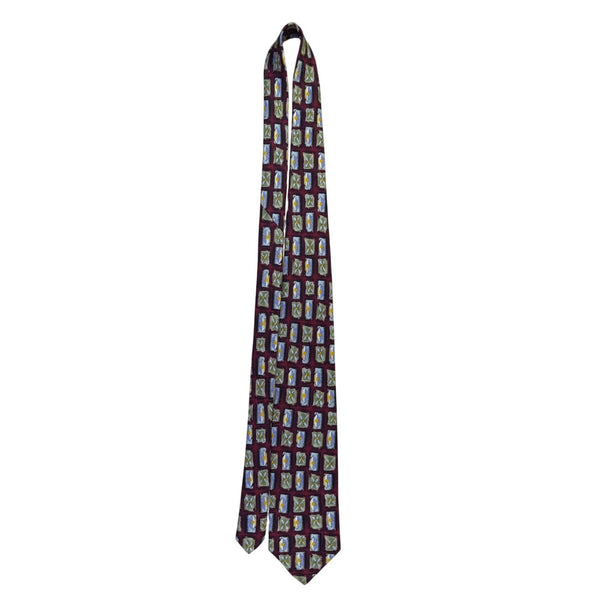 Robert Talbott Mens Burgundy Silk Floral & Geometric Print Tie Hand-Sewn USA
