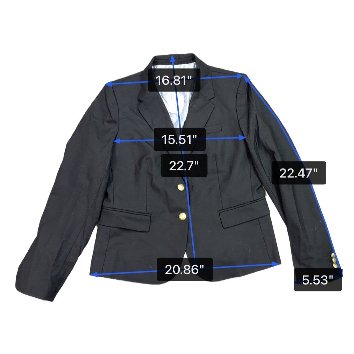 J.Crew Womens Black Blazer Gold Buttoned Lined Jacket Size 12