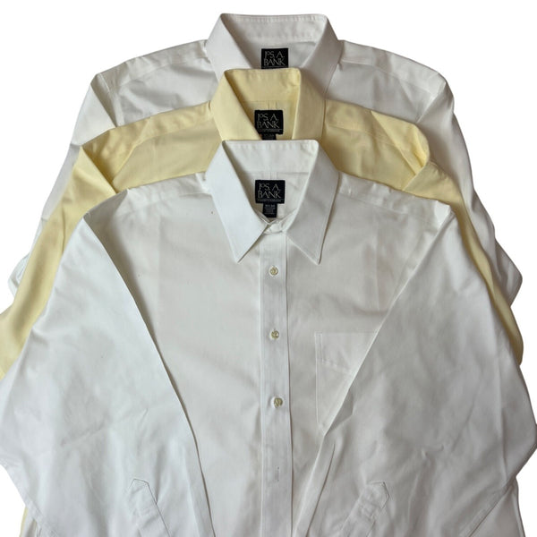Jos A Bank Mens White Yellow Button-Down Dress Shirts 16.5 34