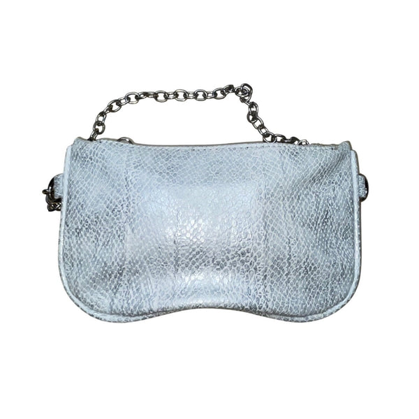 Inzi Women’s Silver & White Faux Leather Snake Pattern Chain Strap Crossbody Bag