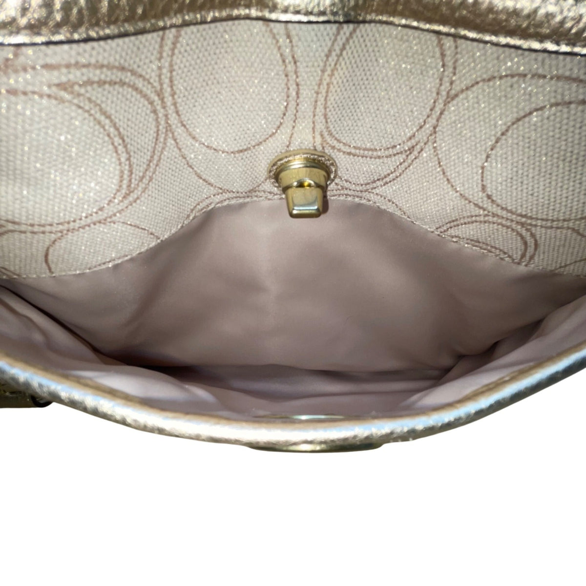 Coach Women’s Gold Signature Jacquard Leather Trim Adjustable Strap Shoulder Bag