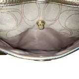 Coach Women’s Gold Signature Jacquard Leather Trim Adjustable Strap Shoulder Bag