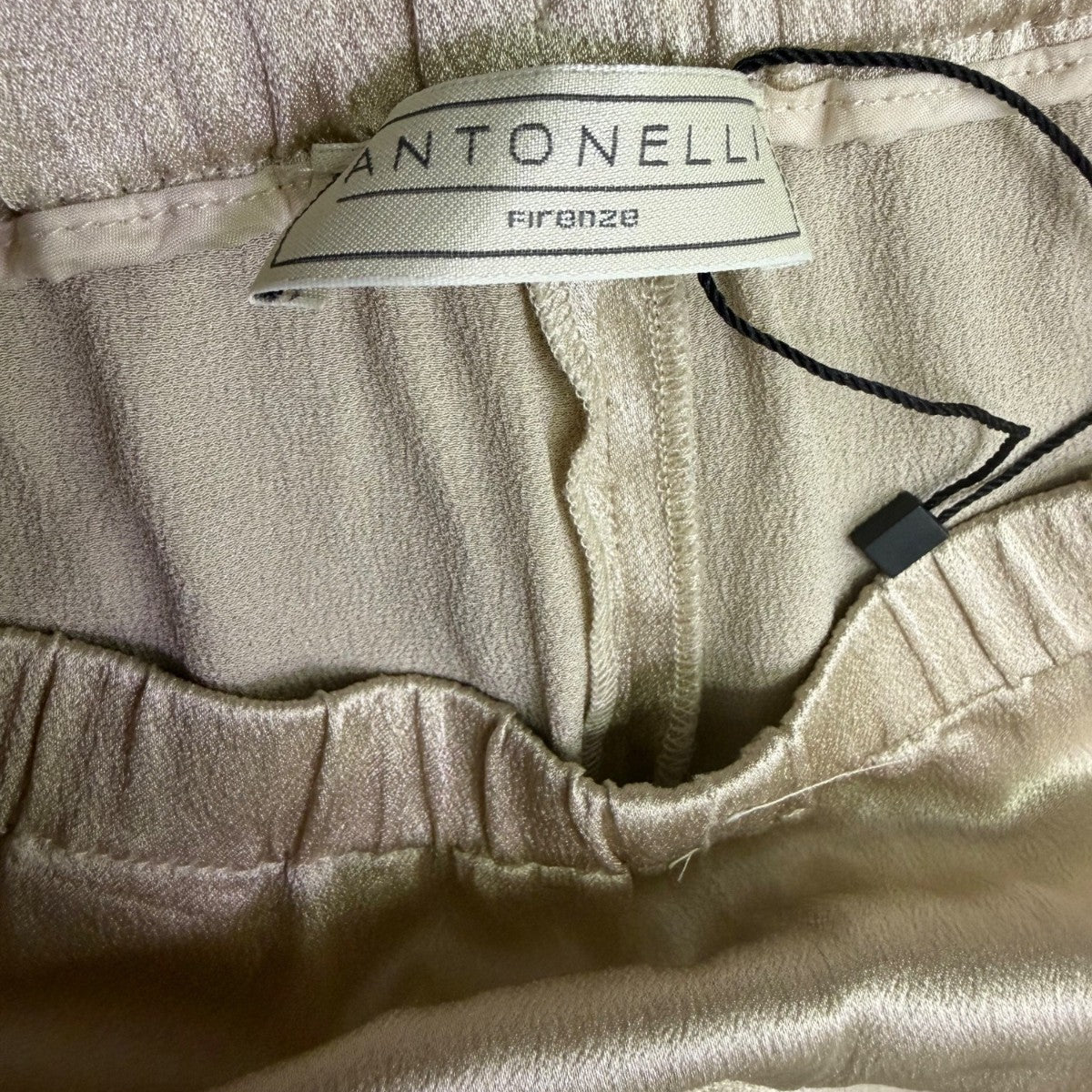 Antonelli Womens Beige Silk Blend Elastic Waist Wide Leg Pants Size 10