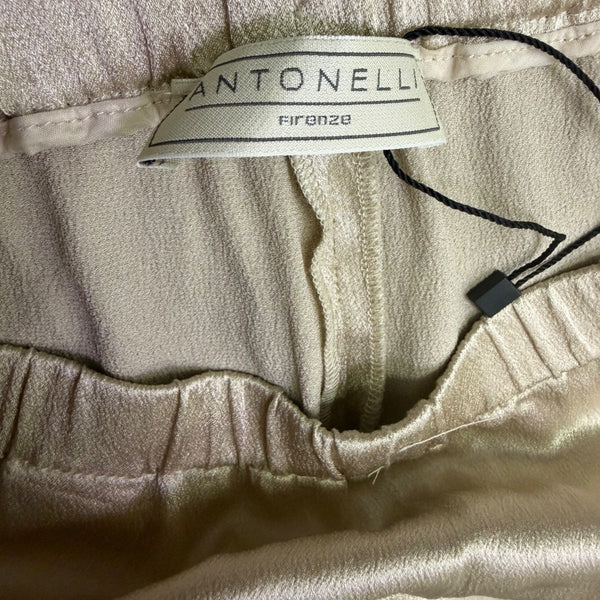 Antonelli Womens Beige Silk Blend Elastic Waist Wide Leg Pants Size 10