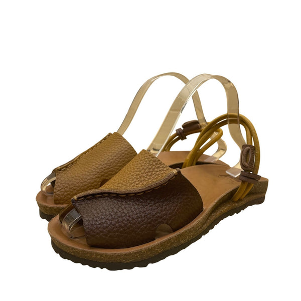 San Ou Womens Brown & Yellow Leather Open-Toe Slingback Sandals Size EU38/US7