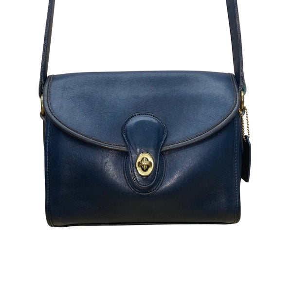 Coach Women’s Navy Leather Turnlock Closure Adjustable Strap Crossbody Bag