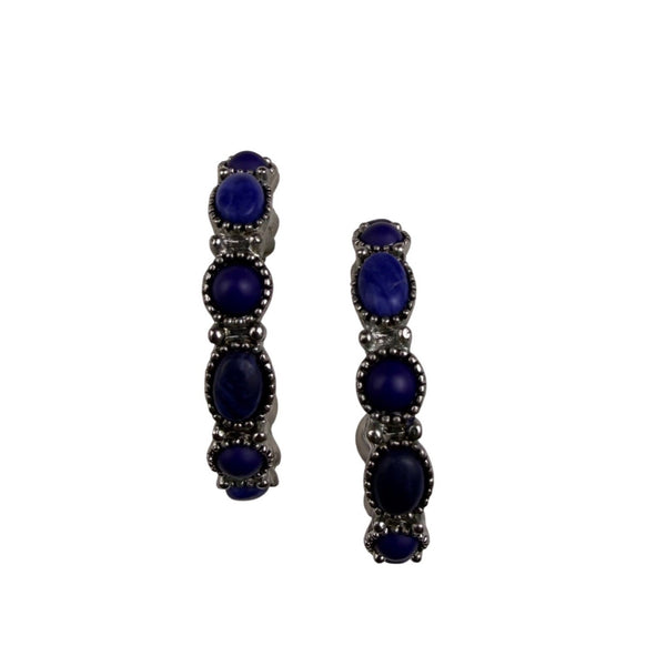 Sterling Silver Womens Hoop Earrings W/Blue Cabochon StonesTimeless Design