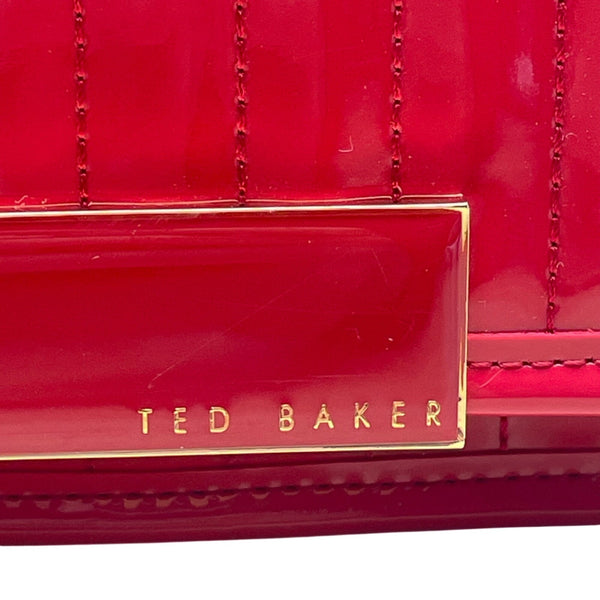 Ted Baker Women’s Red Patent Quilted With Gold Accent Bar Evening Clutch