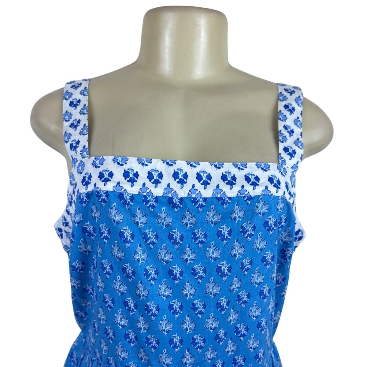 J.Crew Blue & White Floral Sleeveless Square Neck Dress W/ Lace Trim Sz 6 - New