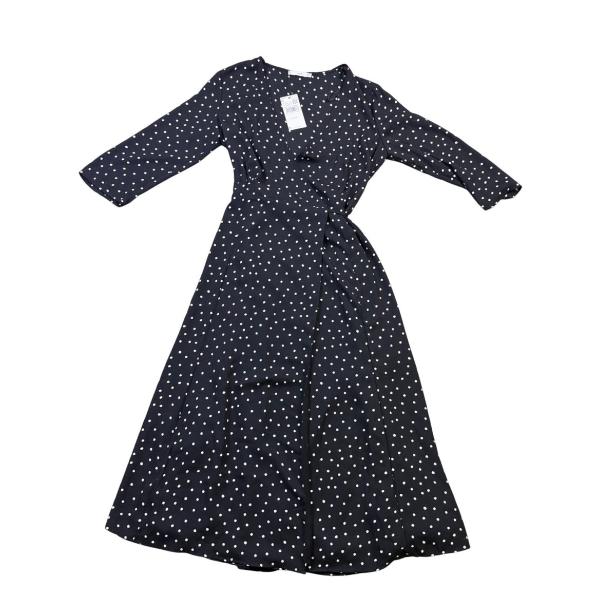 MNG Womens Black Polka Dot Wrap Dress Stylish Lightweight Size M