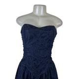 Vintage Strapless Black Lace Womens Midi Dress Elegant Evening Formal Wear