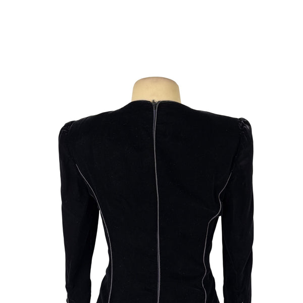 Valentino Womens Black Velvet Long Sleeve Fitted Dress  Italy Formal Size 10