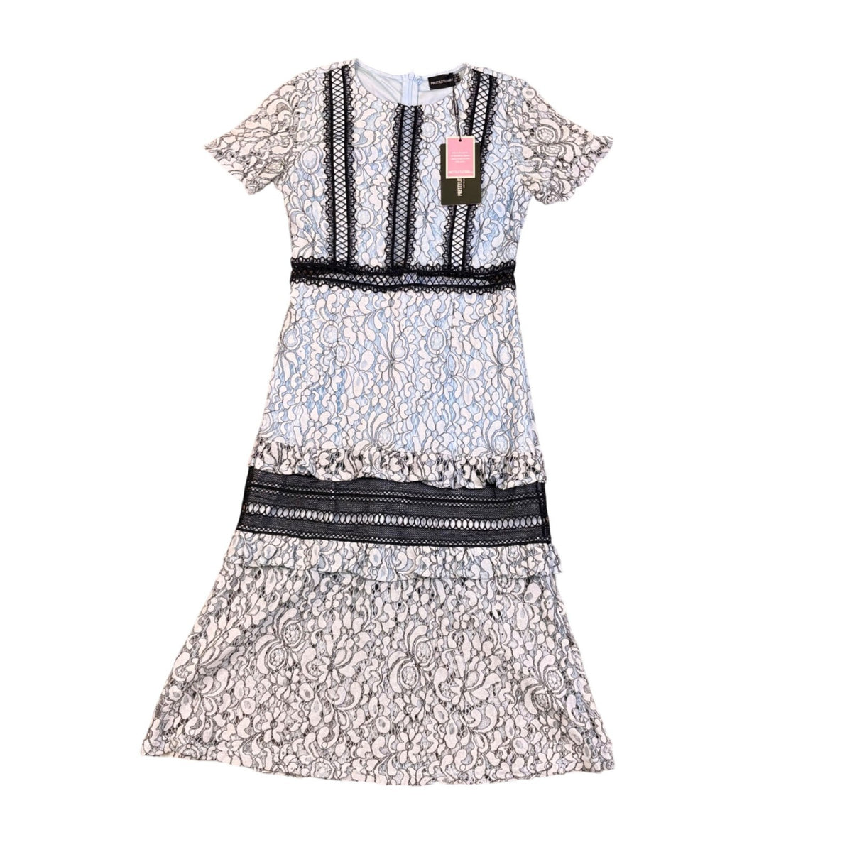 Pretty Little Thing Womens Black & White Lace Midi Dress Elegant & Chic Size 10