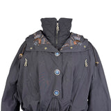 Bogner Womens Black Nylon Embroidered Hooded Jacket Stylish Winter Coat Size 12