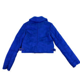 Bershka Womens Blue Faux Shearling Biker Jacket With Zipper Pockets Size S