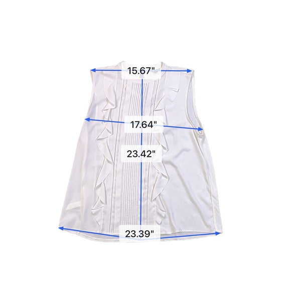 Ann Taylor Womens White Ruffle Detail Sleeveless Blouse Size L