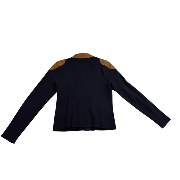 Lauren Ralph Lauren Womens Black Faux Leather-Trim Jacket Zipper Size S