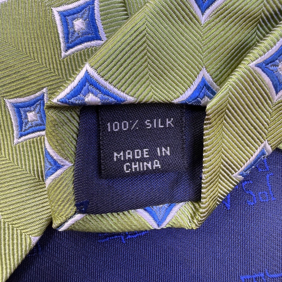 Jos. A. Bank Mens Green & Blue 100% Silk Geometric Pattern Tie