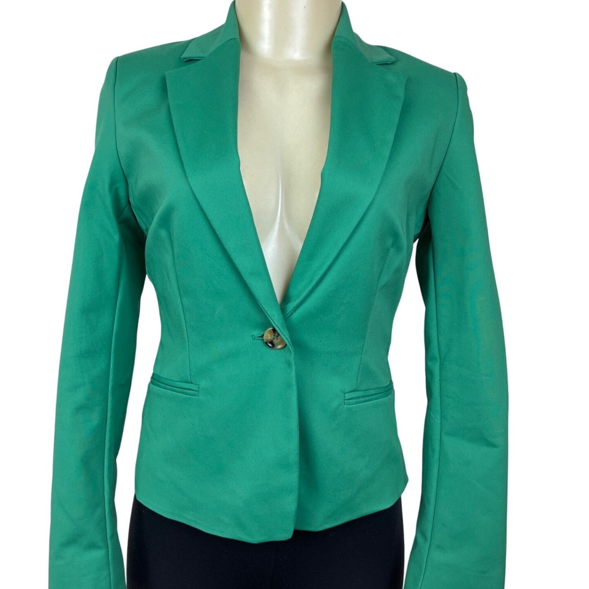MNG Women’s Emerald Green Blazer With Single-Button Closure Sz 2 - New