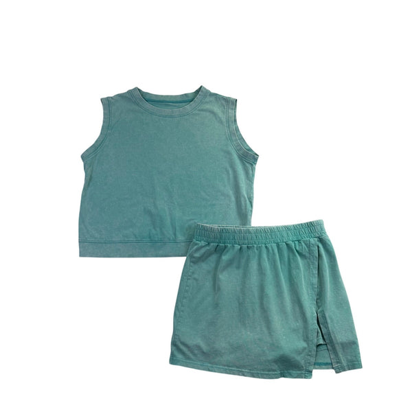 Sleeveless Cotton Top & Elastic Waist Shorts Set Women Teal Size L