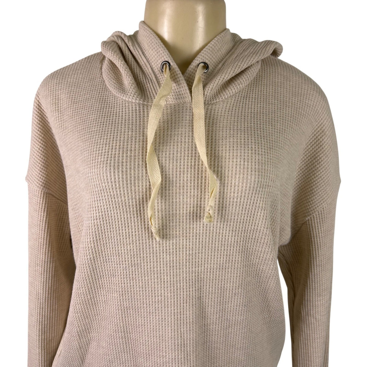 Rails Womens Heather Oatmeal Hooded Waffle Knit Pullover Hoodie Sz M