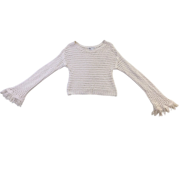 American Rag Womens Ivory Crochet Fringe Bell Sleeve Sweater 100% Cotton Sz M