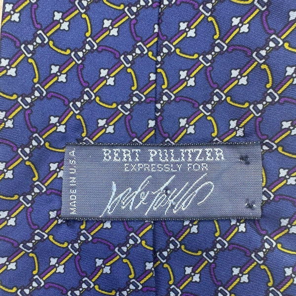 Bert Pulitzer Mens Blue Yellow Purple Silk Tie Bit Print