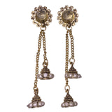 Gold Tone Womens Earrings With Pearl Accents Long Chain Stud Dangle 