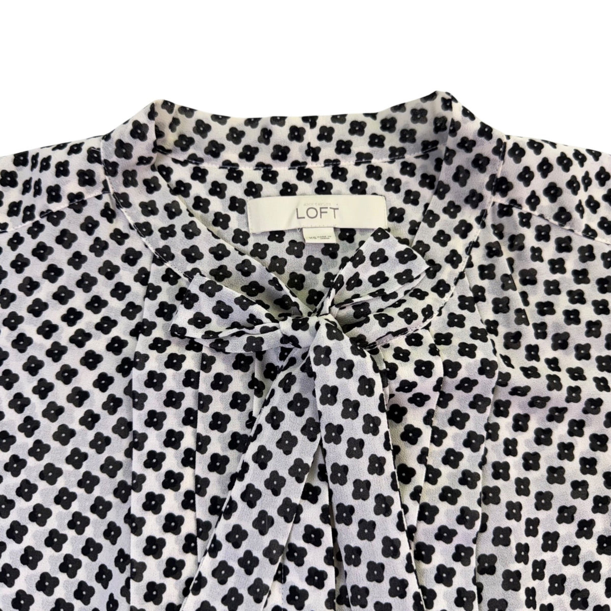 Ann Taylor Loft Womens White & Black Blouse Long Sleeve Floral Print Size XS