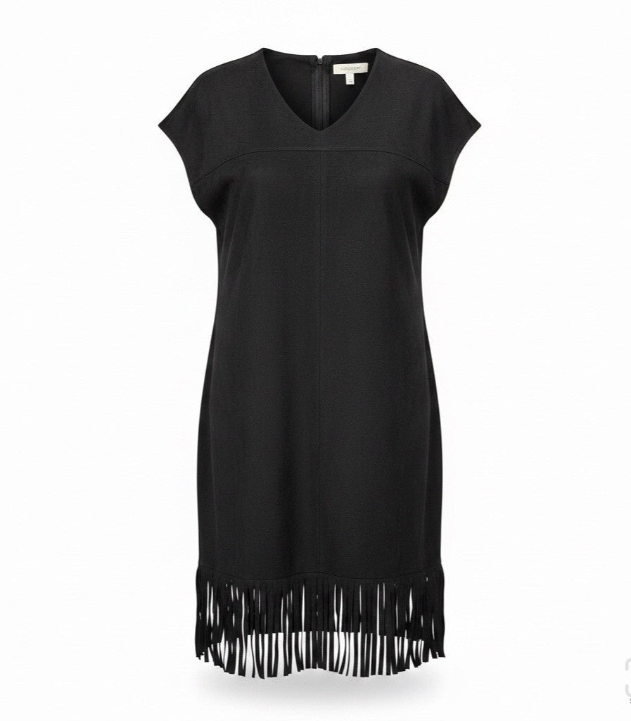 Chicos Womens Black Tassel-Trim Sleeveless Shift Dress Size 2