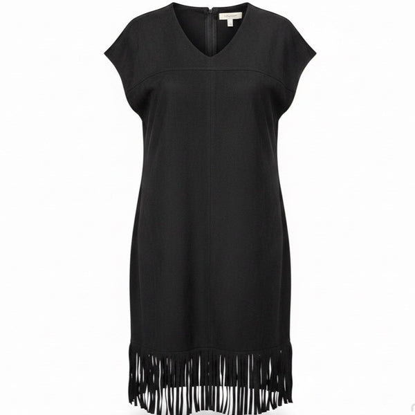Chicos Womens Black Tassel-Trim Sleeveless Shift Dress Size 2