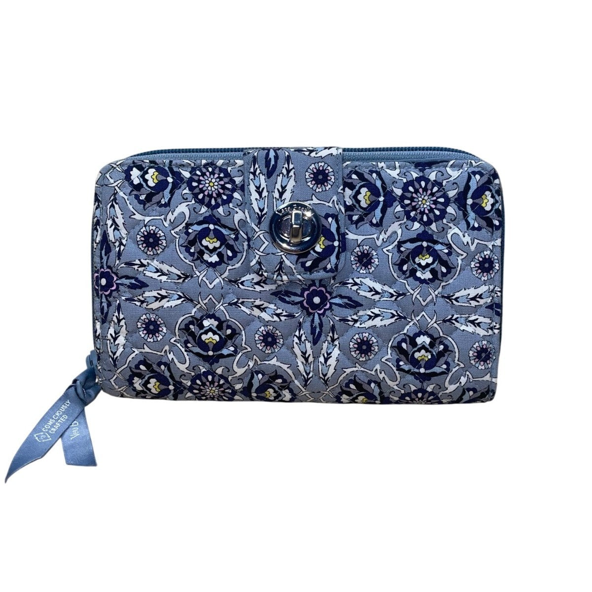 Vera Bradley Women’s Blue Floral Pattern Fabric RFID Plaza Tile Turnlock Wallet