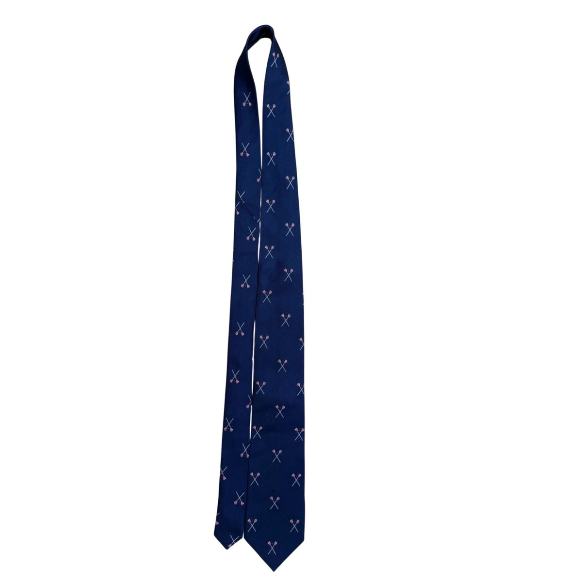 J.Crew Mens Navy Silk Tie Lacrosse Crosses Embroidery A