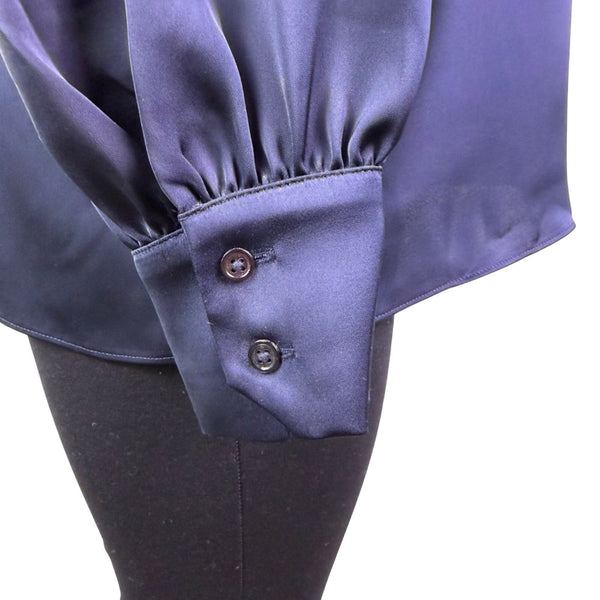 Brooks Brothers Womens Navy Satin Button-Up Collared Blouse Size 12 - New