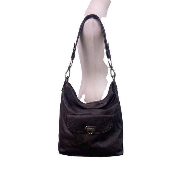 Elen Gotti Women’s Brown Leather Silver Hardware Hobo Shoulder Bag