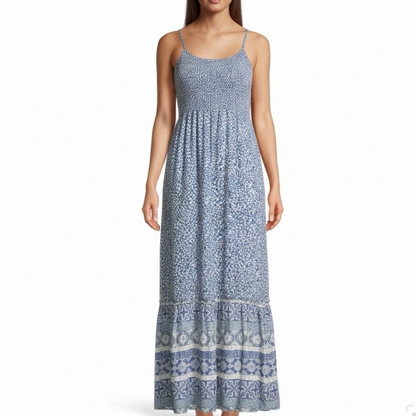 SO Womens Blue Rayon Floral Print Maxi Dress Size S