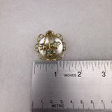 Vintage Gold Tone Flower Clip-On Earrings With Rhinestone Accents Round Filigree