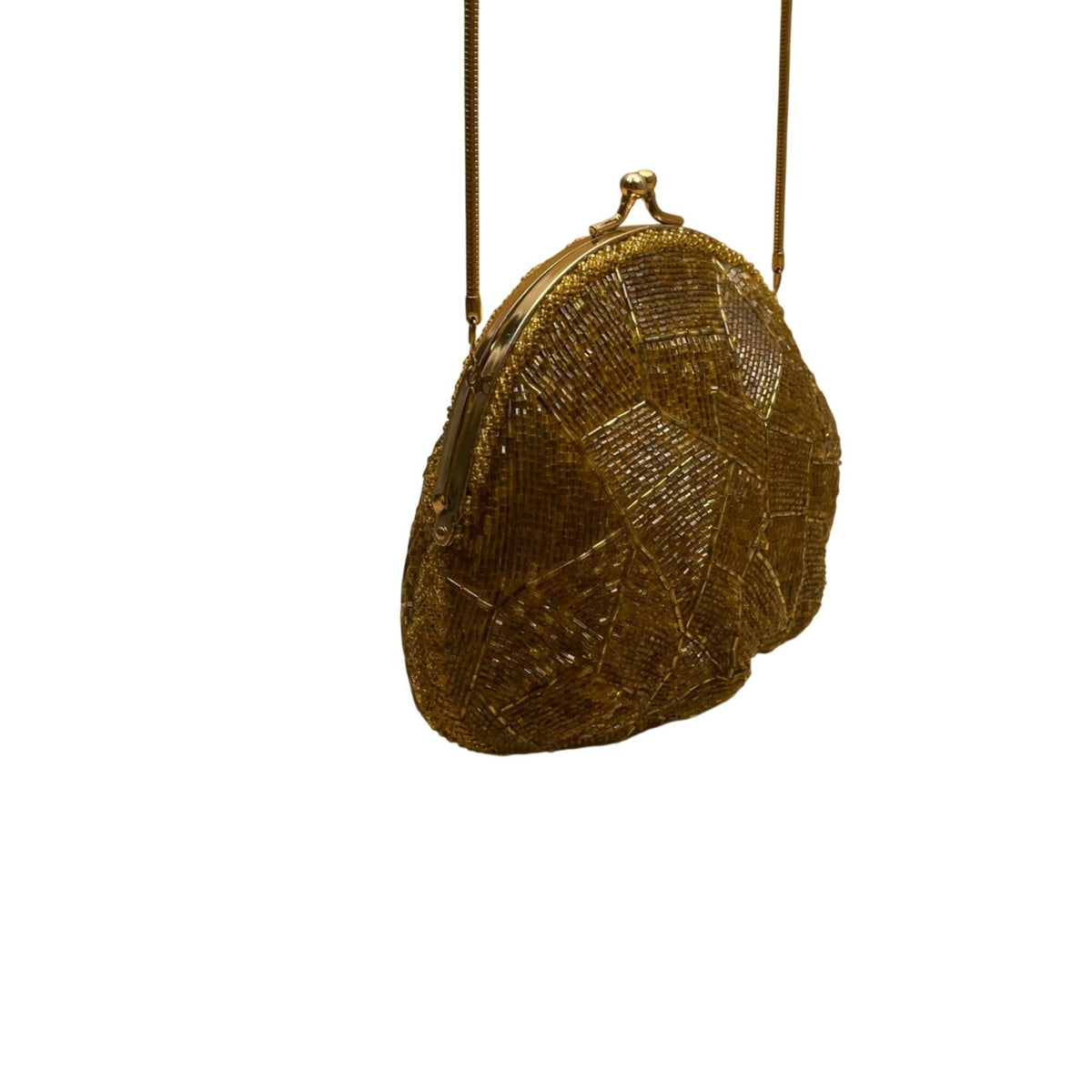 Walborg Women’s Yellow & Gold Beaded Clasp Closure Vintage Design Evening Bag